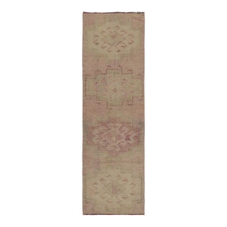Vintage Tribal Runner in Pink With Beige and Green Medallion Patterns For Sale