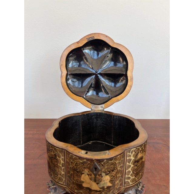 Black 19th Century, Chinese Export Gilt Black Lacquer Melon Form Tea Caddy Box For Sale - Image 8 of 8