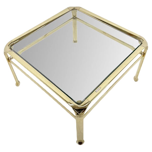 Italian Coffee Table in Brass and Glass by Mauro Lipparini, 1970s For Sale