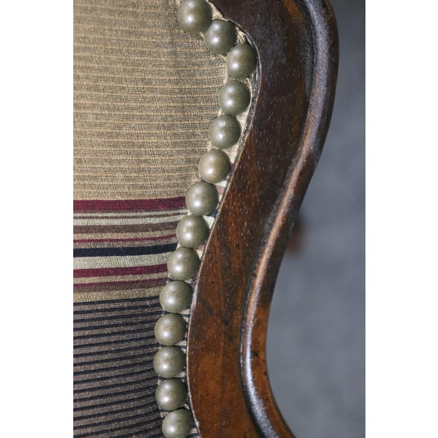 Pair of Gorgeous Century French Louis XV Walnut Armchairs Striped Upholstery For Sale - Image 12 of 12