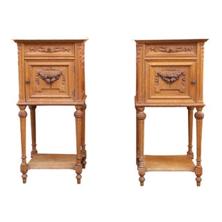 Pair of 19th Century French Marble Top Bedside Tables For Sale
