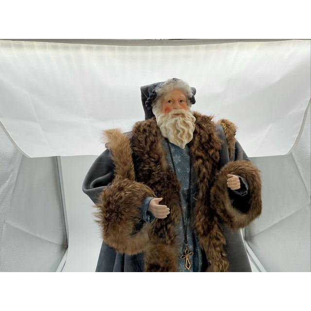 1990s Katherine’s Collection Style Santa 22.5” Real Fur Leather Old World Victorian For Sale - Image 5 of 6