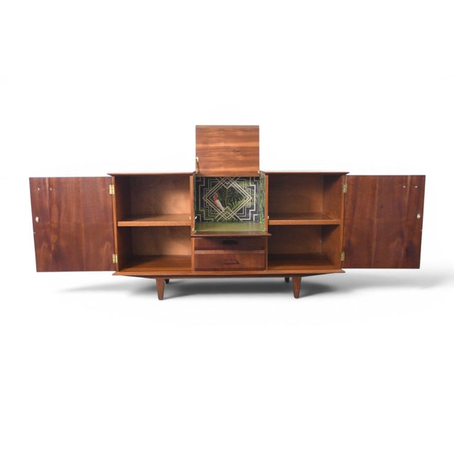 Wood English Modern Teak Credenza With Flip-Up Bar, 1960s For Sale - Image 7 of 12