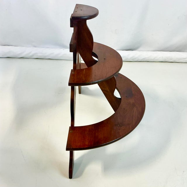1970s Vintage Arts & Crafts Boho Chic Pine 3-Tier Half Moon Plant Stand, Dark Stain. For Sale - Image 9 of 13