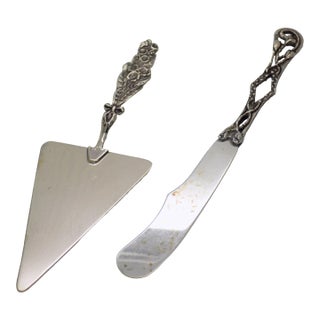 Vintage Italian Handmade Genuine Silver Decorative Cake Server Mini Set For Sale
