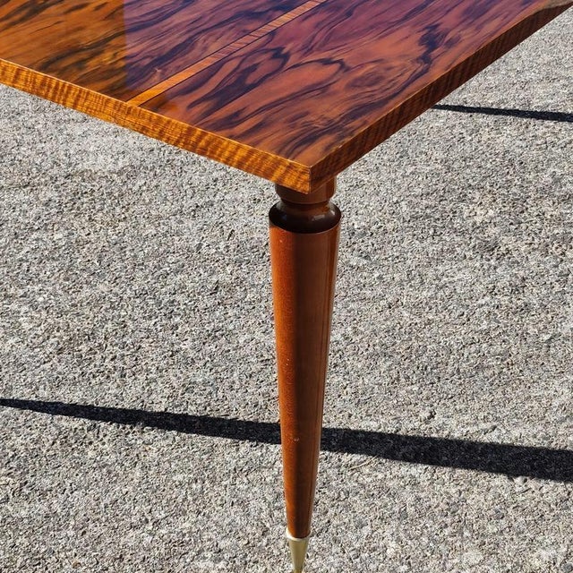 Mid-Century Modern Flamed Wood Veneer Dining Table with Brass Feet, 1960s For Sale - Image 9 of 18
