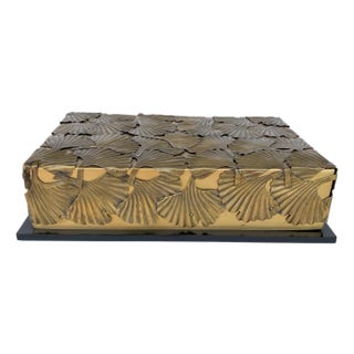 Art-Deco Style Sculptured Brass Gingko Leaf Accessory Box, by Laura Kirar For Sale