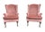 Queen Anne Mid 20th Century Rose Gold Pink Crushed Velvet Wingback Chairs- A Pair For Sale - Image 3 of 18