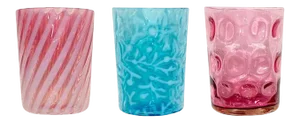 Colorful Antique Hobbs Drinking Glasses in Blue and Pink - Set of 3 1800s