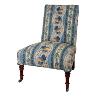 Antique Napoleon Slipper Chair, Decor Barbares Fabric For Sale