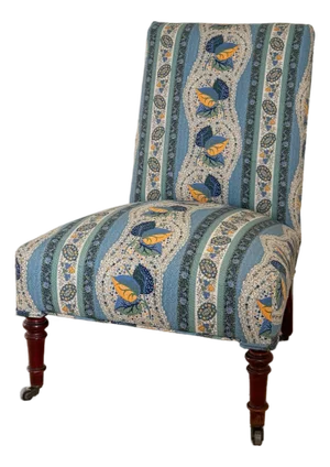 Antique Napoleon Slipper Chair, Decor Barbares Fabric