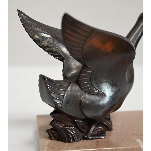 Patinated Metal and Marble Swan Bookends, 1930s-1940s, Set of 2 For Sale - Image 9 of 18