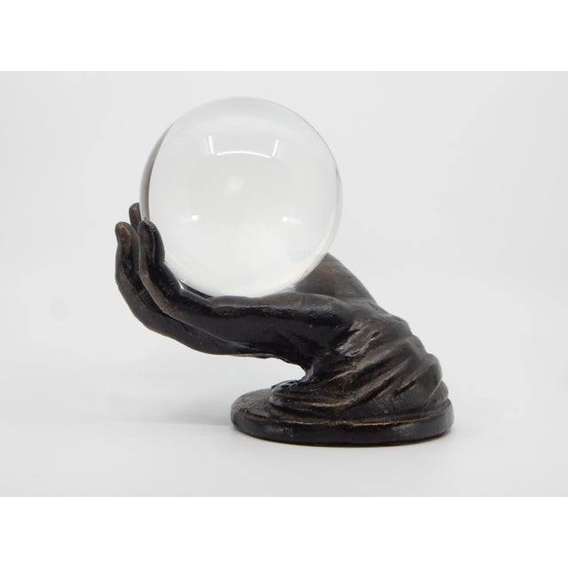 Vintage Bronze Hand Sculpture Holding an Optical Crystal Ball For Sale In Las Vegas - Image 6 of 7
