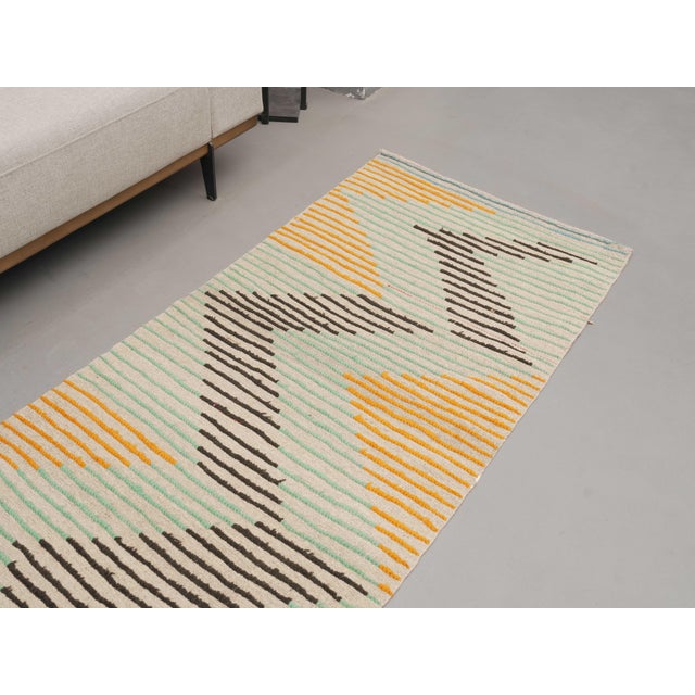 Islamic 1970s Vintage Handmade Wool Cotton Orange Blue Runner Rug For Sale - Image 3 of 11