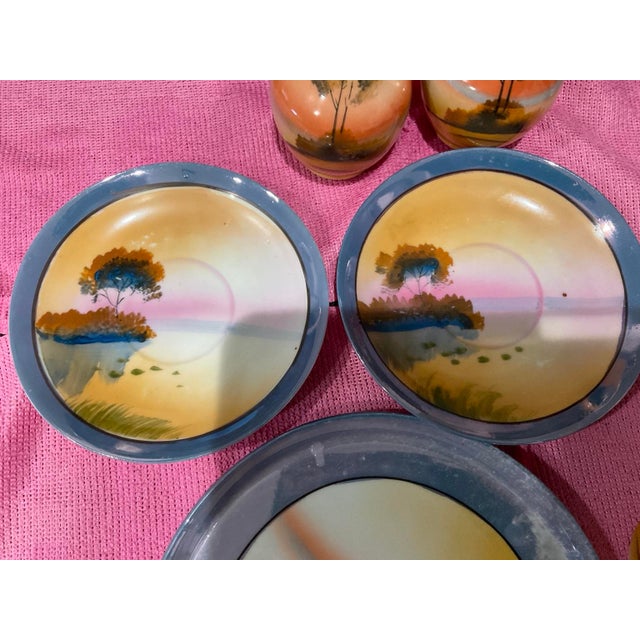 1920s–1930s Japanese Art Deco Hand-Painted Landscape Lusterware Collection – 6 Pieces For Sale In Tampa - Image 6 of 7
