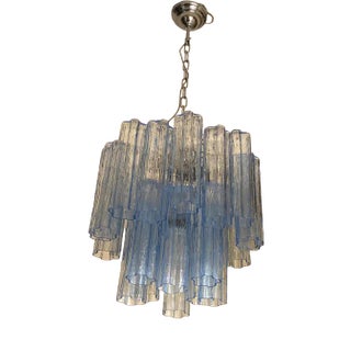 Blue Tronchi Murano Glass Chandelier in Venini Style by Simoeng For Sale