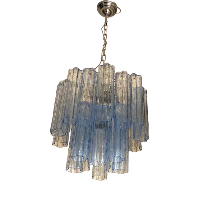 Blue Tronchi Murano Glass Chandelier in Venini Style by Simoeng For Sale