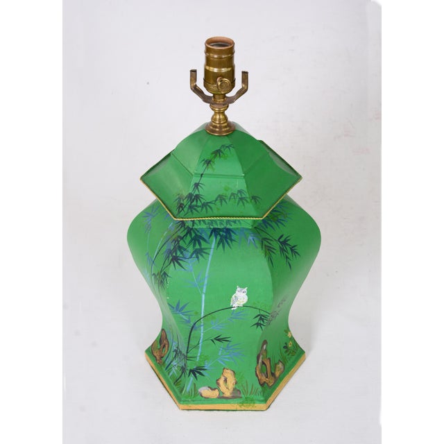 Vintage Hand-Painted Tole Temple Jar Table Lamp | Chairish