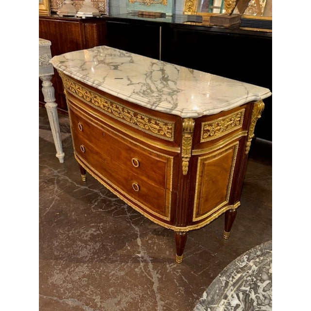 French Antique French Louis XVI Style Mahogany and Gilt Bronze Commode For Sale - Image 3 of 7