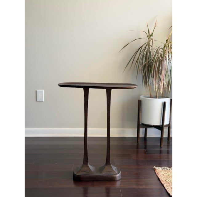 Made Goods Made Goods Brenna Side Table - Antiqued Bronze Cast Metal Accent Table With Sculptural Double Stem Base For Sale - Image 4 of 11