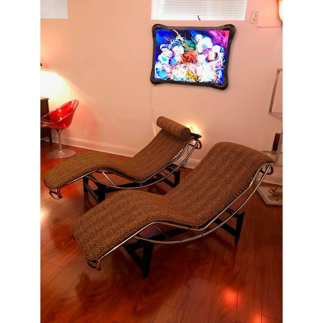 Le Corbusier Lc4 Style Leopard Print and Chrome Lounge Chair - a Pair For Sale - Image 4 of 13