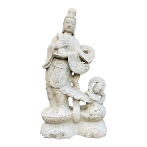 Mid 20th Century Large Carved Marble Standing Guan Yin Garden Statue