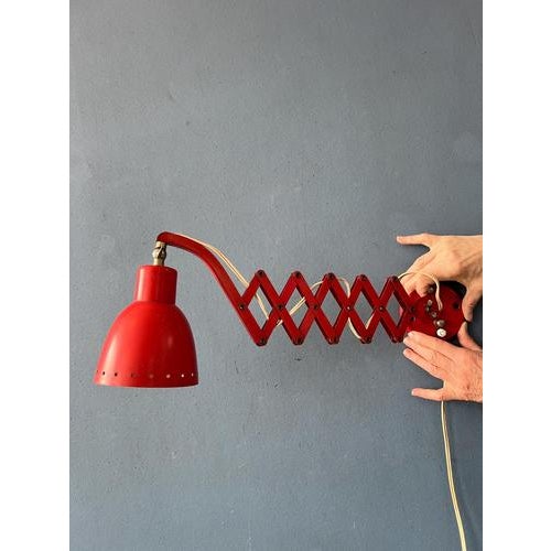 Mid-Century Modern Red Hala Scissor Wall Lamp For Sale - Image 9 of 13