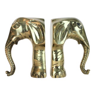 1970's Brass Elephant Bookends For Sale