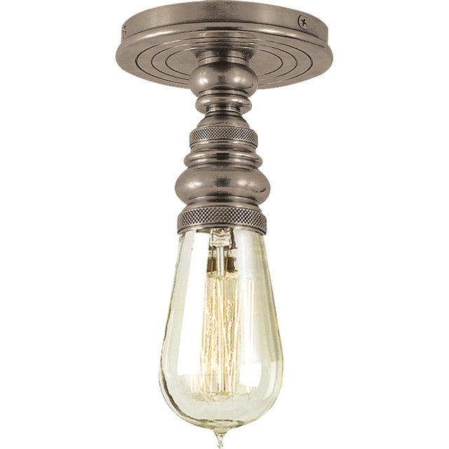 Boston Single Flush Mount in Antique Nickel Designer: Chapman & Myers Canopy: 5" Round Mounting: Flush Shade Detail:...