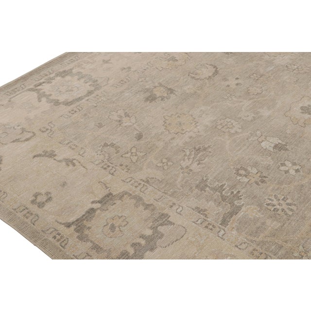 2010s 2010s Rug & Kilim’s Oushak Style Rug in Gray & Beige Floral Patterns For Sale - Image 5 of 8