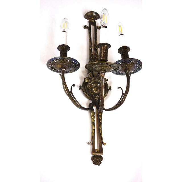 Traditional Antique Art Nouveau Empire Bronze Wall Lamps from Unbekannt, 1920s, Set of 2 For Sale - Image 3 of 11