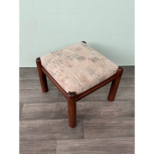 Mid-Century Modern Small Vintage Upholstered Wooden Ottoman, 1970s For Sale - Image 3 of 12
