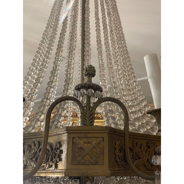 Metal 19th Century French Empire Beaded Crystal & Bronze Chandelier For Sale - Image 7 of 10