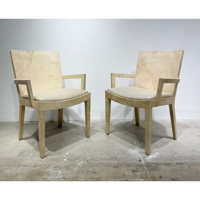 1980s Karl Springer Goatskin JMF Captains Arm Chairs For Sale - Image 12 of 13