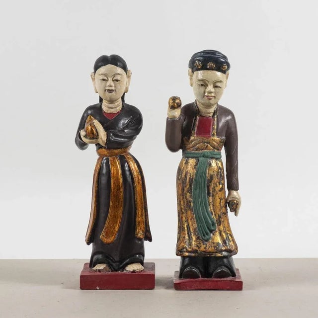 Asian Wooden Figurative Sculptures, Set of 2 For Sale - Image 9 of 9