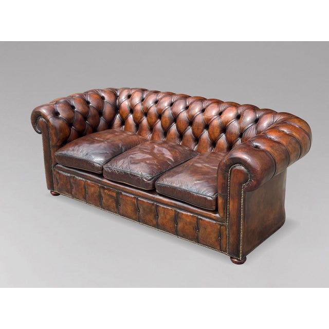 Victorian Brown Leather Chesterfield 3-Seater Sofa, 1880s For Sale - Image 4 of 12
