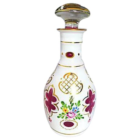 Vintage Hand Painted Floral Pink Decanter For Sale