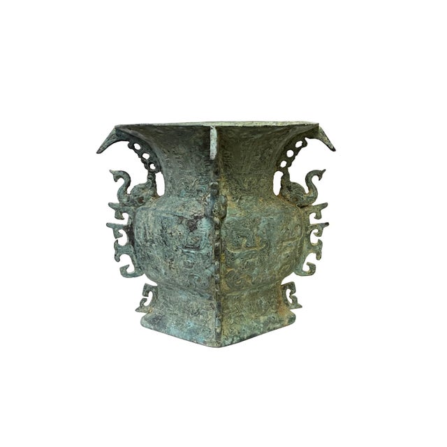 Gray Vintage Look Chinese Green Gray Ancient Ding Shape Holder Display For Sale - Image 8 of 8