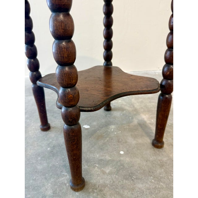 Wood Vintage French Oak Bobbin Leg Table W/Moroccan Brass Top For Sale - Image 7 of 12