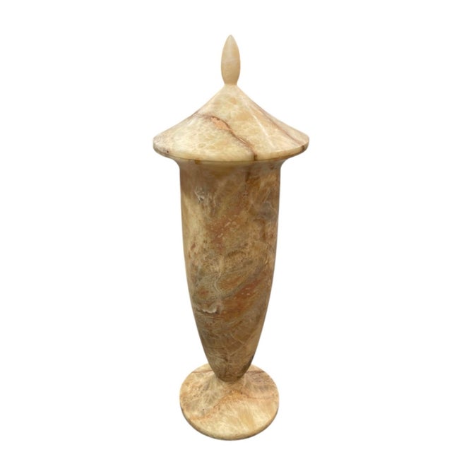 Vintage Hand-Carved Onyx Marble Covered Urn Vase For Sale In West Palm - Image 6 of 12