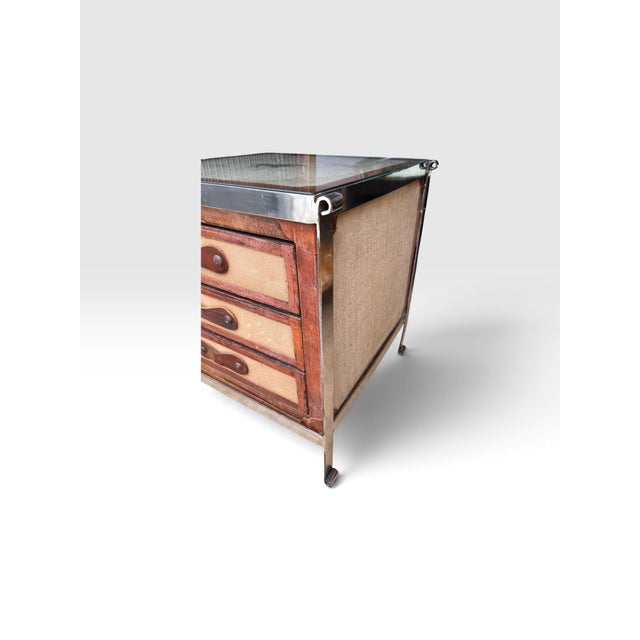 1990s Charleston Polo Campaign Style Three-Drawer Side Table With Glass Top. For Sale - Image 10 of 11