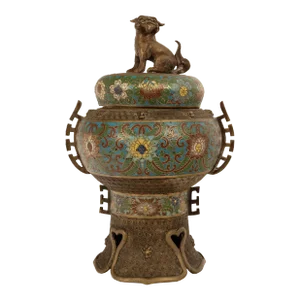 Antique Chinese Qing Dynasty Bronze Cloisonne Enamel Censer Insence Burner 1900