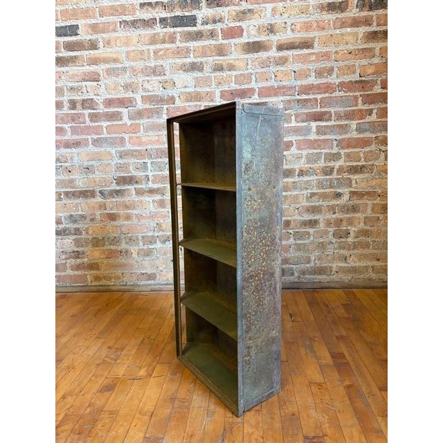 Antique Industrial Galvanized Steel Angled Shelving Unit For Sale - Image 10 of 16