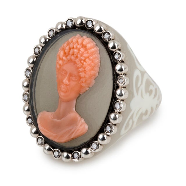 Classical Roman Miriam Salat Mythological Roman Cameo Resin Ring Set In Sterling Silver & Topaz For Sale - Image 3 of 18
