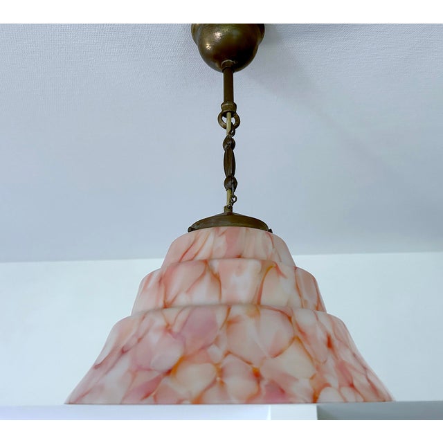 Modern Art Deco Pendant Light in Marblel Glass, 1930s For Sale - Image 3 of 18