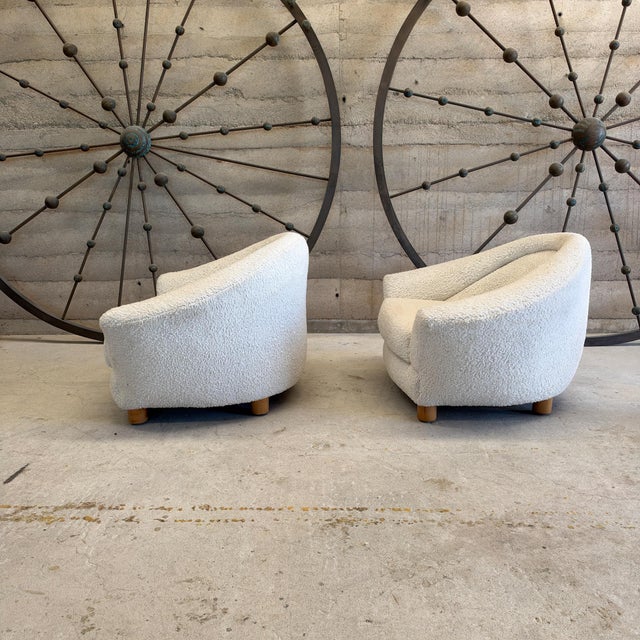 Textile Pair of Vintage 1950s French-Style Plush Ivory Lounge Chairs After Royere For Sale - Image 7 of 13