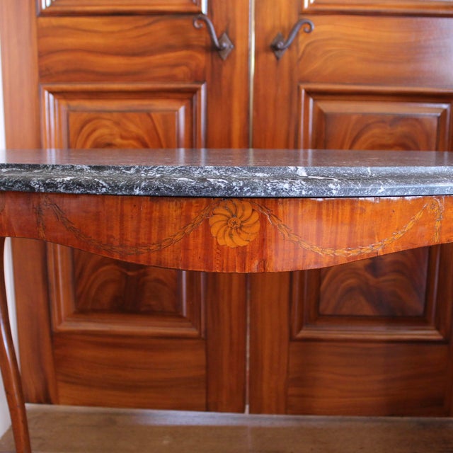 Pair of Edwardian Satinwood Marquetry Console Tables With Marble Tops For Sale - Image 9 of 14