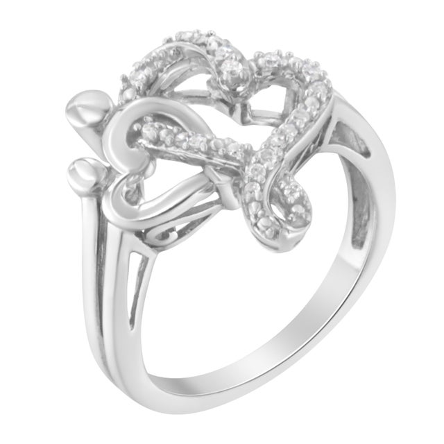 Contemporary .925 Sterling Silver Diamond Heart and Music Note Ring (1/10 Cttw, H-I Color, I3 Clarity) - Size 6 For Sale - Image 3 of 7