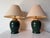 1980’s Vintage Green Glazed Ceramic and Rattan Table Lamps – A Pair For Sale - Image 12 of 12