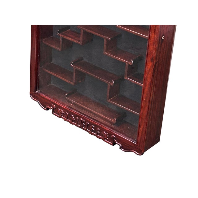 1980s Chinese Brown Rectangular Glass Door Wall Mount Curio Display Chest For Sale - Image 5 of 12